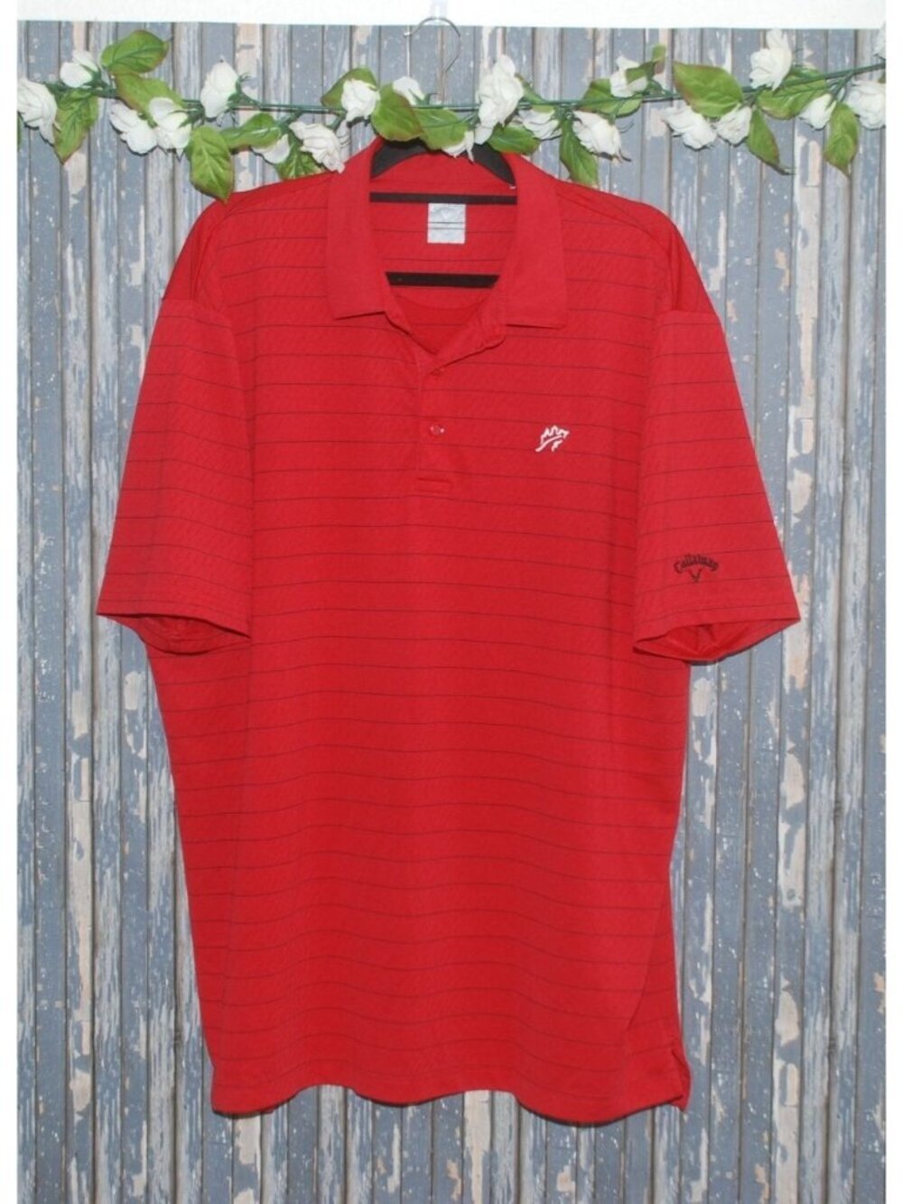 Callaway Golf Men's XL Red Striped Polo Shirt Dri-Fit Short Sleeve Wicking Athle